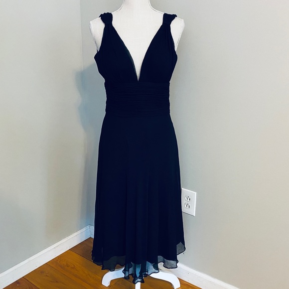 WHBM Formal Dress Silk Sheer Sleeveless Plunge Neckline Padded Bra Black S 4 - Picture 1 of 13